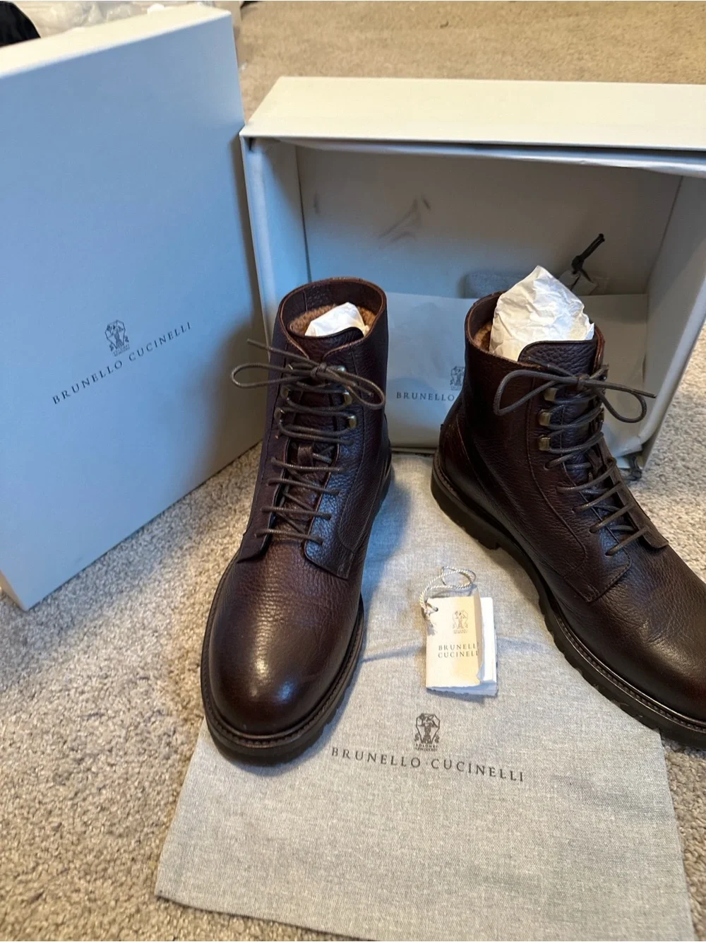 Brunello Cucinelli Dark Brown Leather Lace-Up Boots